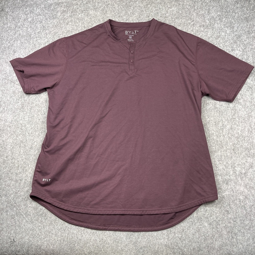 BYLT Henley 3 Button T Shirt Men Size 3XL Burgandy